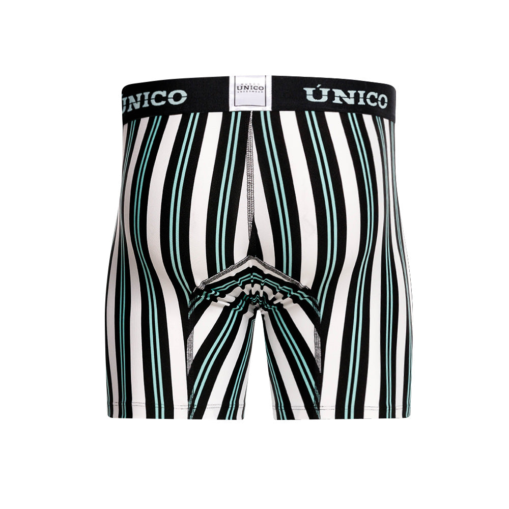 Unico Rabinal Men's Mid-Length Boxer Brief - White Striped Microfibre