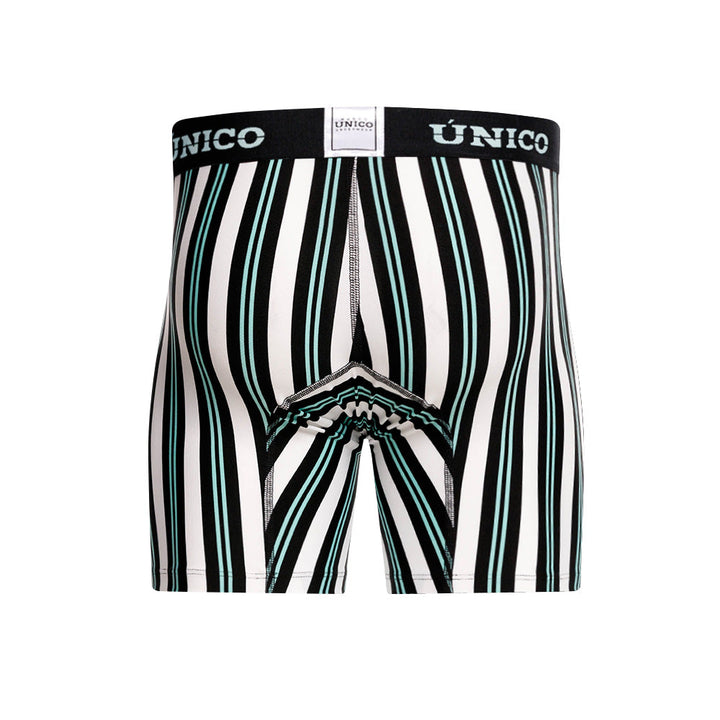 Unico Rabinal Men's Mid-Length Boxer Brief - White Striped Microfibre