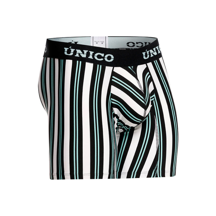 Unico Rabinal Men's Mid-Length Boxer Brief - White Striped Microfibre