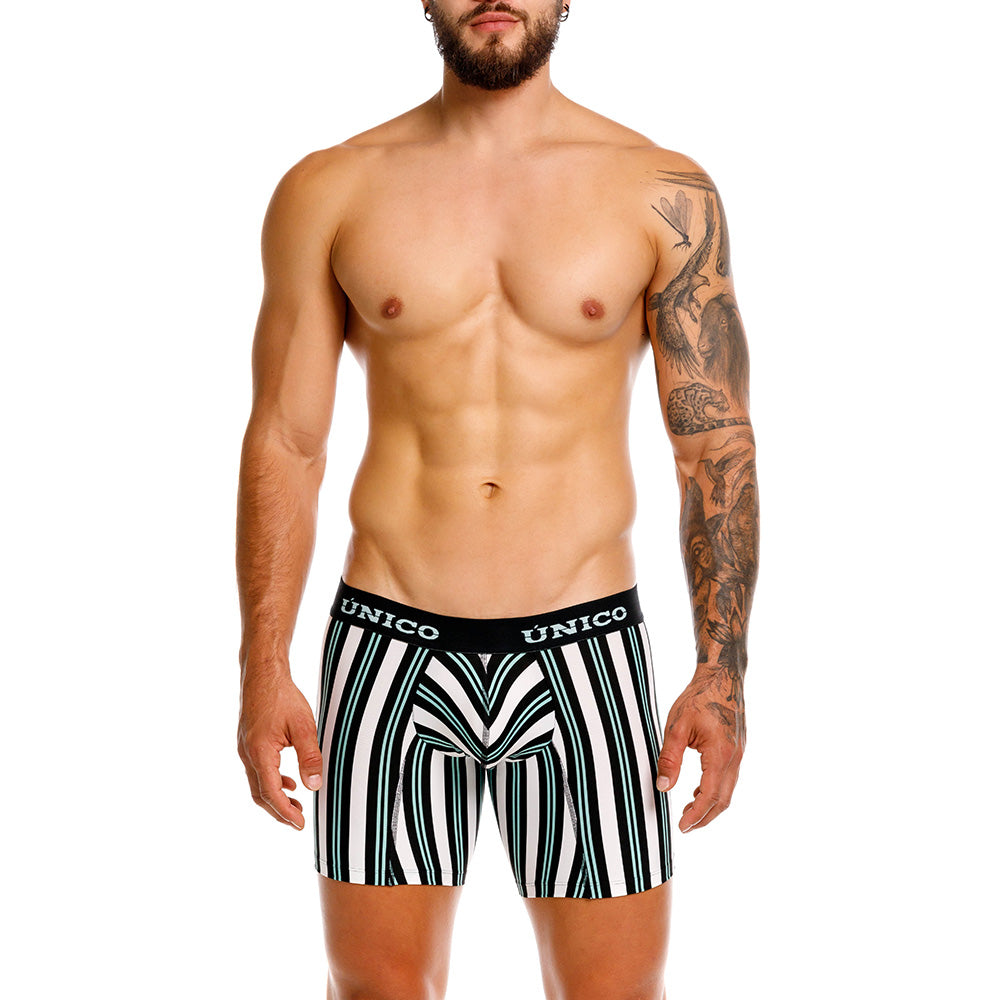 Unico Rabinal Men's Mid-Length Boxer Brief - White Striped Microfibre