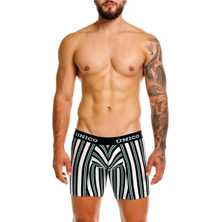 Unico Rabinal Men's Mid-Length Boxer Brief - White Striped Microfibre