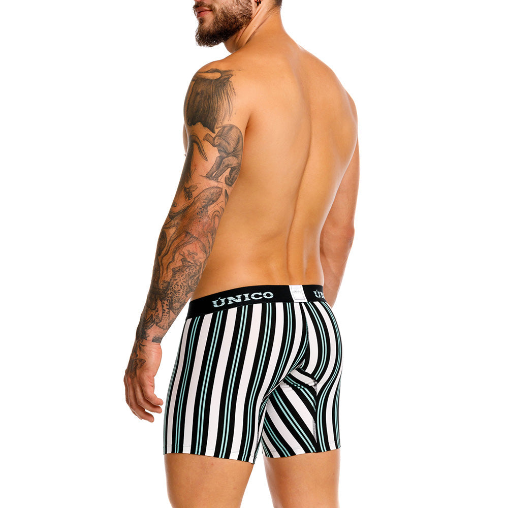 Unico Rabinal Men's Mid-Length Boxer Brief - White Striped Microfibre