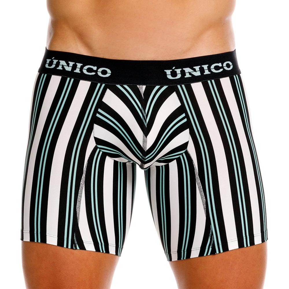 Unico Rabinal Men's Mid-Length Boxer Brief - White Striped Microfibre
