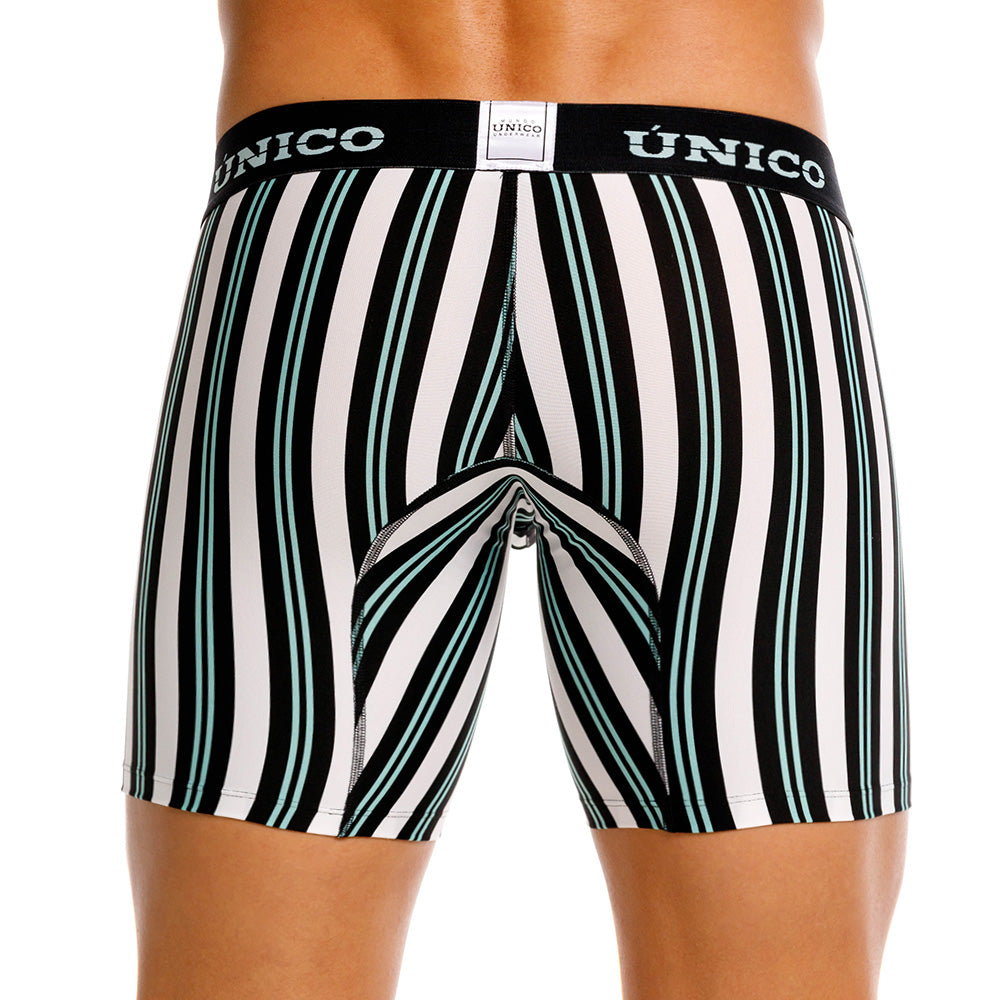Unico Rabinal Men's Mid-Length Boxer Brief - White Striped Microfibre