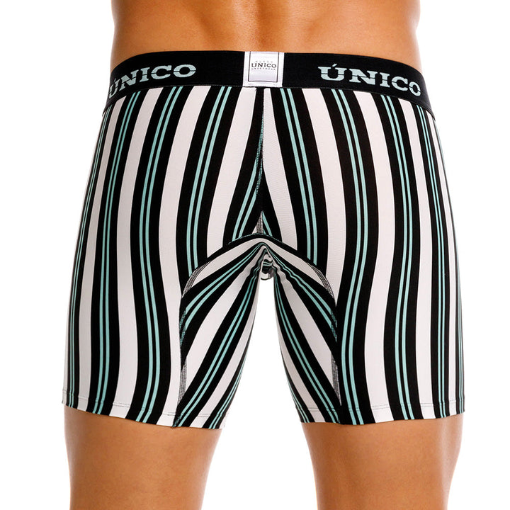 Unico Rabinal Men's Mid-Length Boxer Brief - White Striped Microfibre