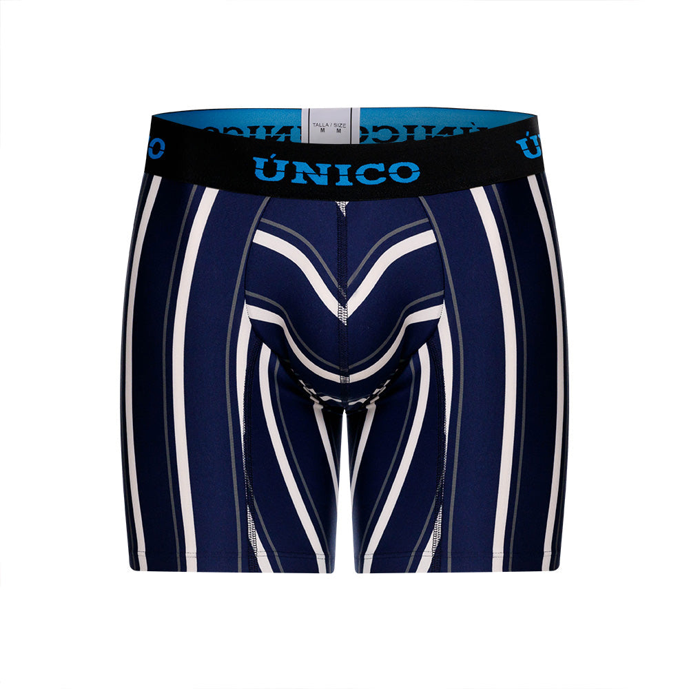 Unico Rumia Men's Mid-Length Boxer Brief - Navy & White Multi-Stripe Microfibre