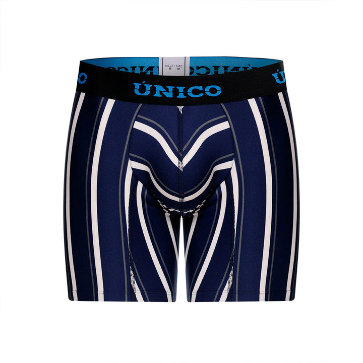 Unico Rumia Men's Mid-Length Boxer Brief - Navy & White Multi-Stripe Microfibre