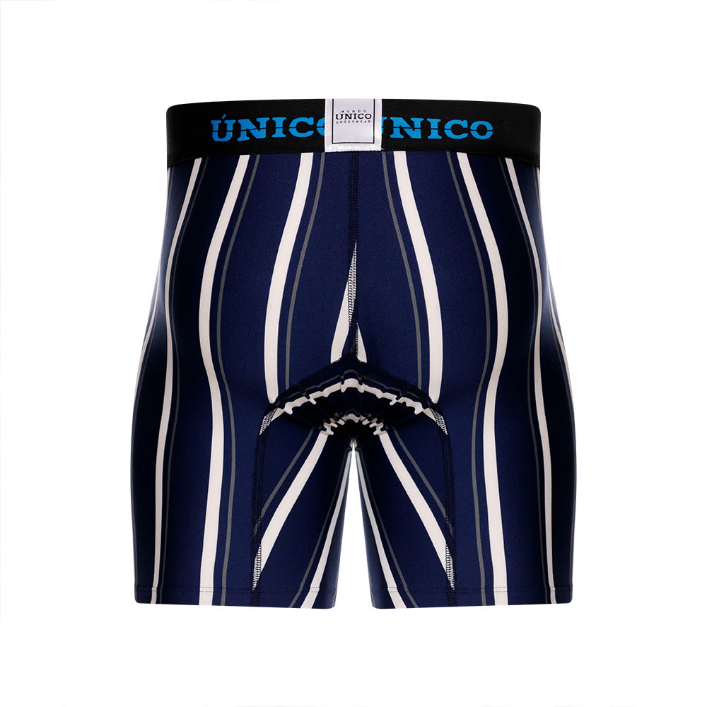Unico Rumia Men's Mid-Length Boxer Brief - Navy & White Multi-Stripe Microfibre
