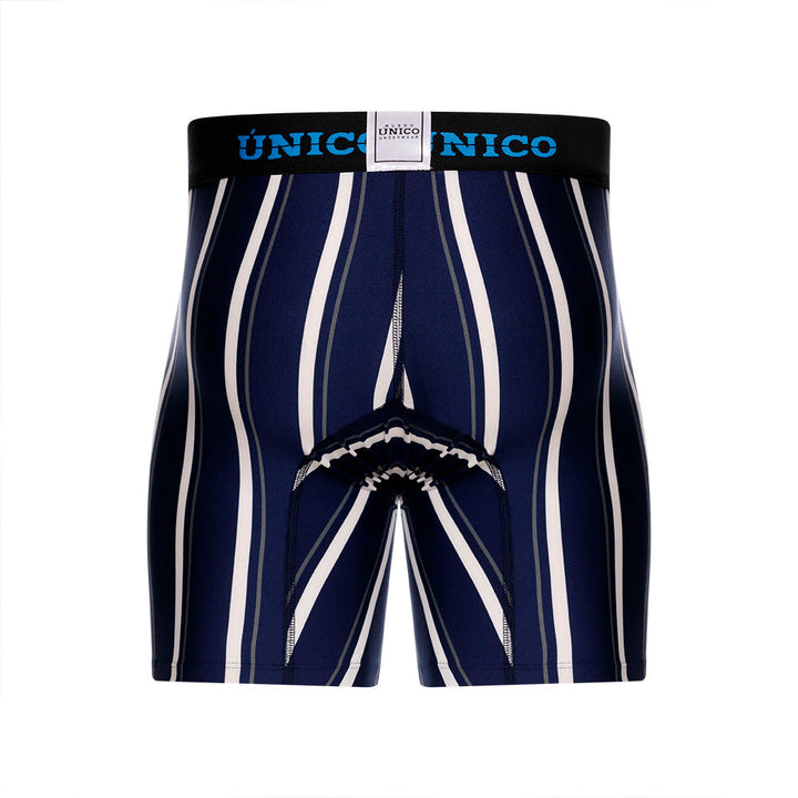 Unico Rumia Men's Mid-Length Boxer Brief - Navy & White Multi-Stripe Microfibre