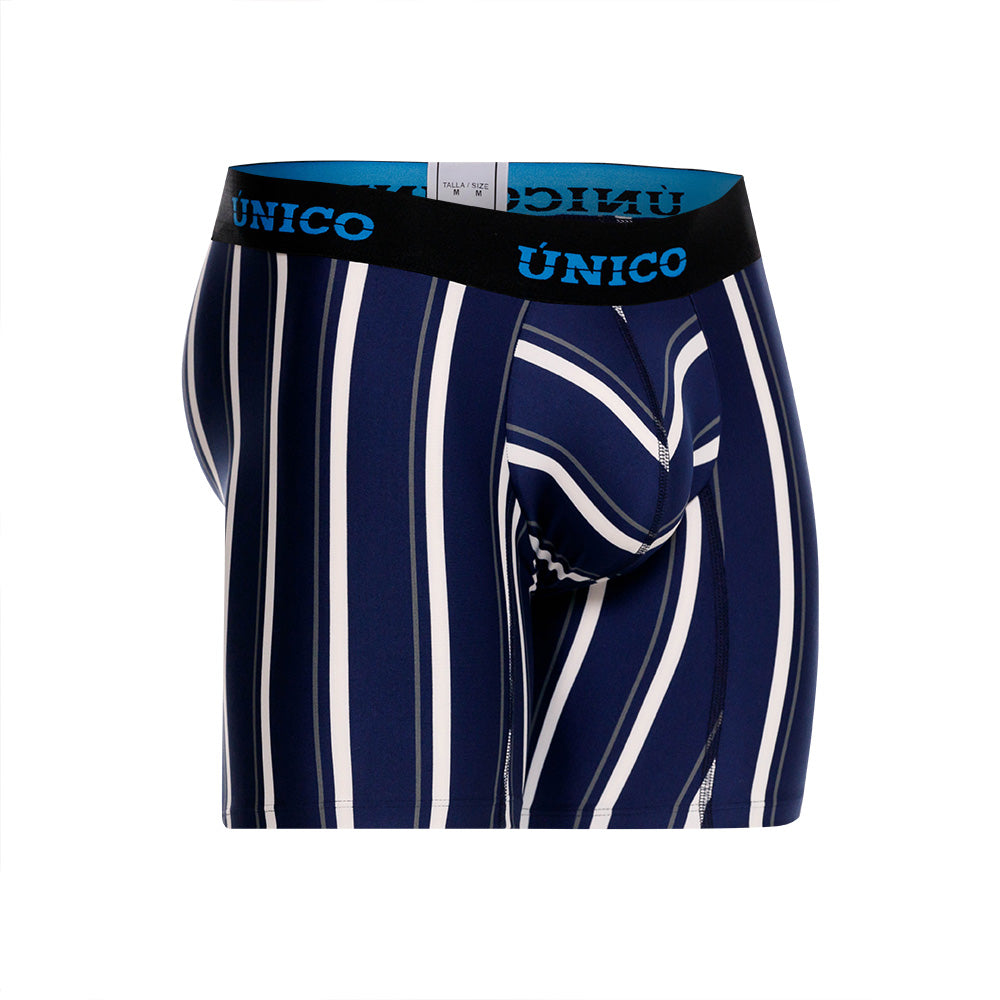 Unico Rumia Men's Mid-Length Boxer Brief - Navy & White Multi-Stripe Microfibre