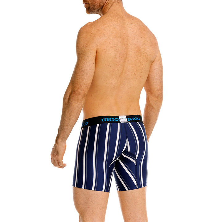 Unico Rumia Men's Mid-Length Boxer Brief - Navy & White Multi-Stripe Microfibre