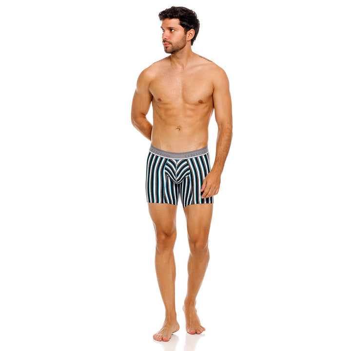Mundo Unico Men's Mid-Length Boxer Briefs - Utrecht Verde Striped Microfiber