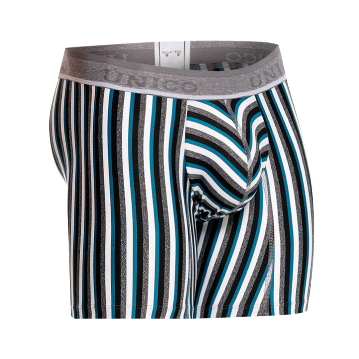 Mundo Unico Men's Mid-Length Boxer Briefs - Utrecht Verde Striped Microfiber