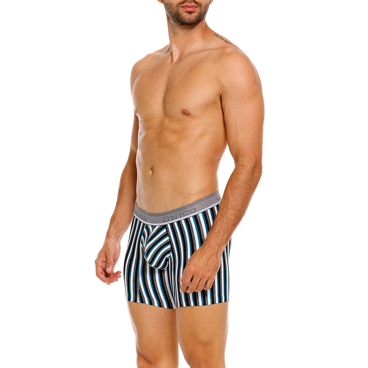 Mundo Unico Men's Mid-Length Boxer Briefs - Utrecht Verde Striped Microfiber