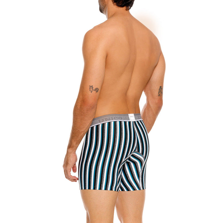 Mundo Unico Men's Mid-Length Boxer Briefs - Utrecht Verde Striped Microfiber