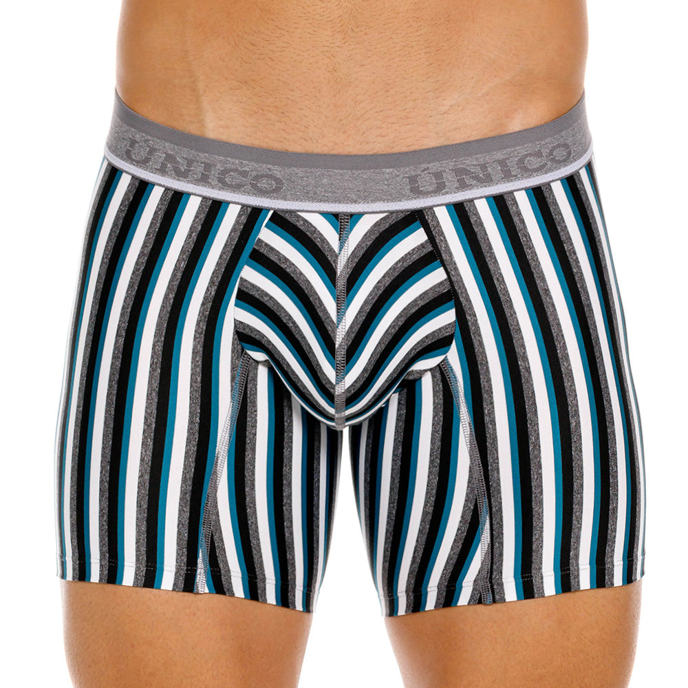 Mundo Unico Men's Mid-Length Boxer Briefs - Utrecht Verde Striped Microfiber