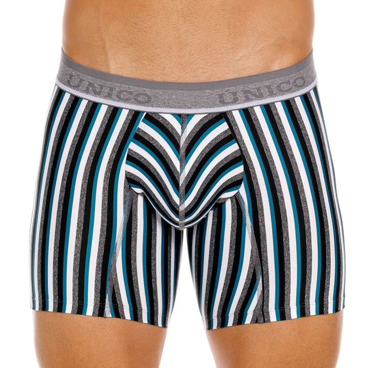 Mundo Unico Men's Mid-Length Boxer Briefs - Utrecht Verde Striped Microfiber