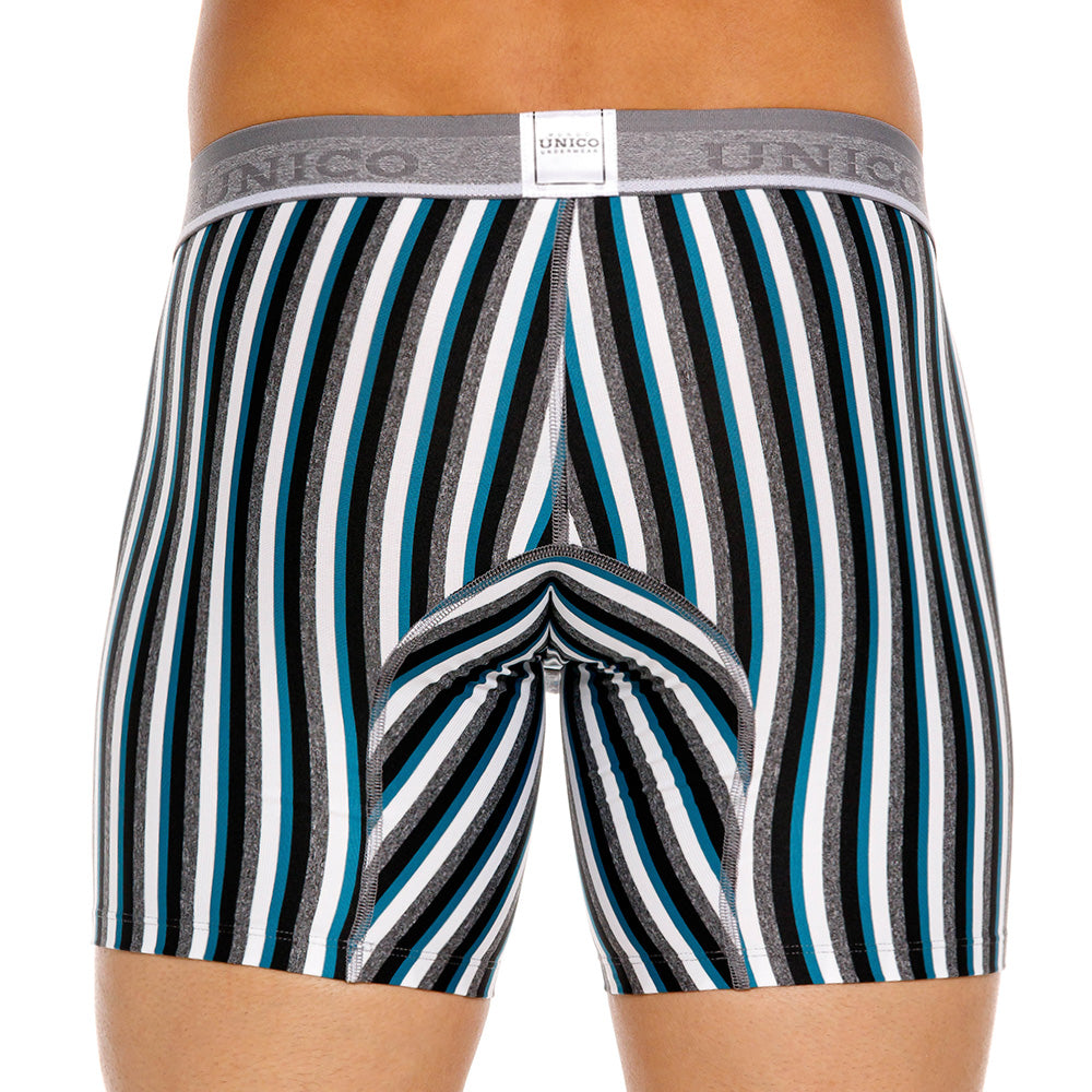 Mundo Unico Men's Mid-Length Boxer Briefs - Utrecht Verde Striped Microfiber
