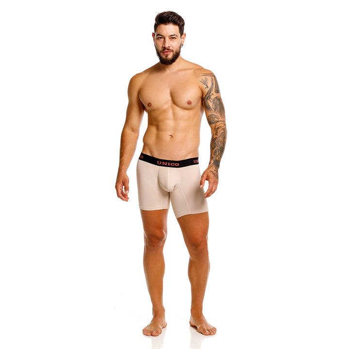 Mundo Unico Arrayan Men's Mid-Length Boxer Briefs – Beige Microfiber Underwear with Pouch Support