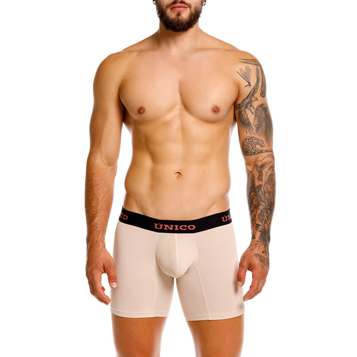 Mundo Unico Arrayan Men's Mid-Length Boxer Briefs – Beige Microfiber Underwear with Pouch Support