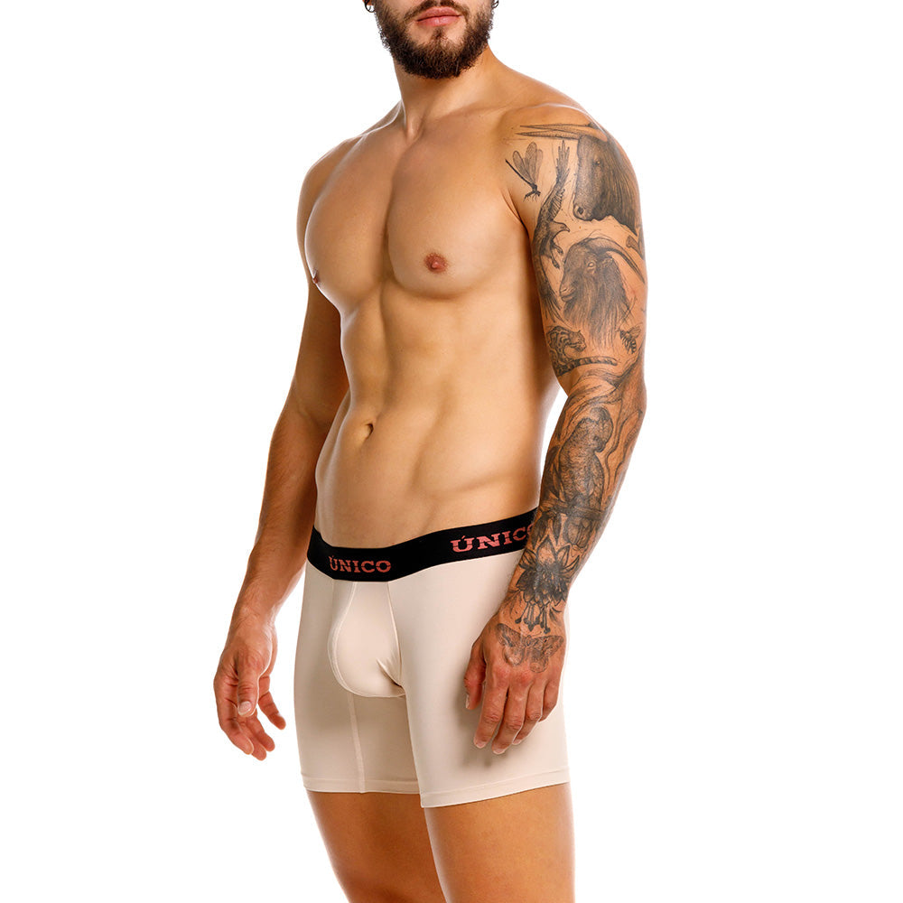 Mundo Unico Arrayan Men's Mid-Length Boxer Briefs – Beige Microfiber Underwear with Pouch Support