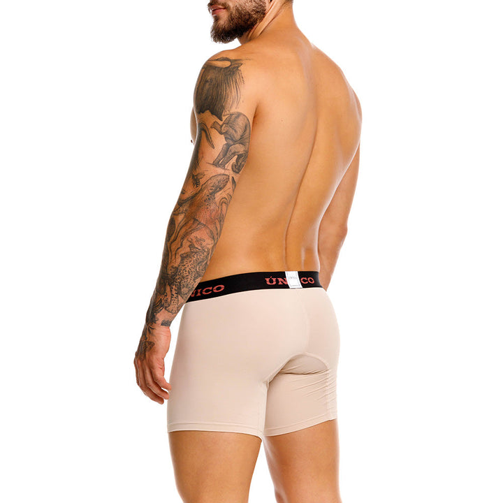 Mundo Unico Arrayan Men's Mid-Length Boxer Briefs – Beige Microfiber Underwear with Pouch Support