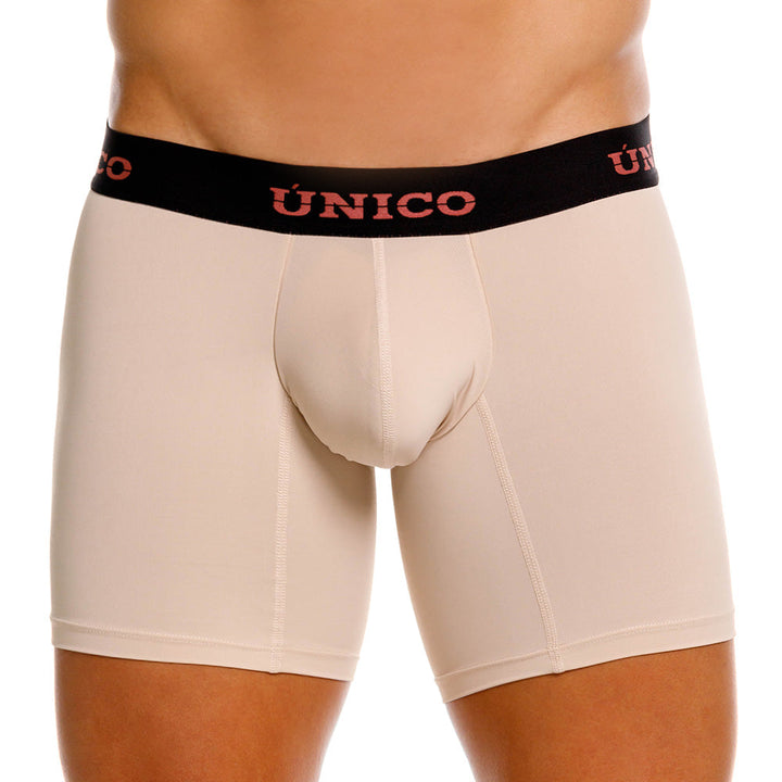Mundo Unico Arrayan Men's Mid-Length Boxer Briefs – Beige Microfiber Underwear with Pouch Support