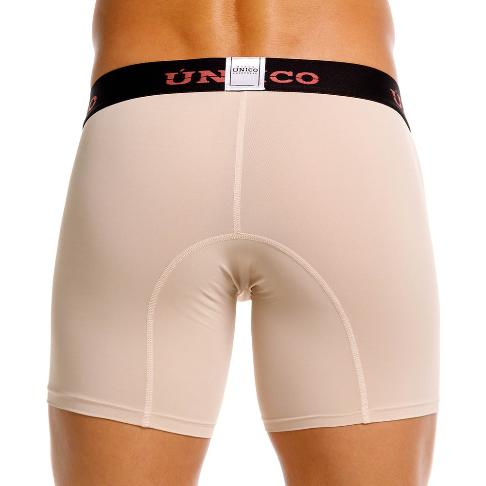 Mundo Unico Arrayan Men's Mid-Length Boxer Briefs – Beige Microfiber Underwear with Pouch Support