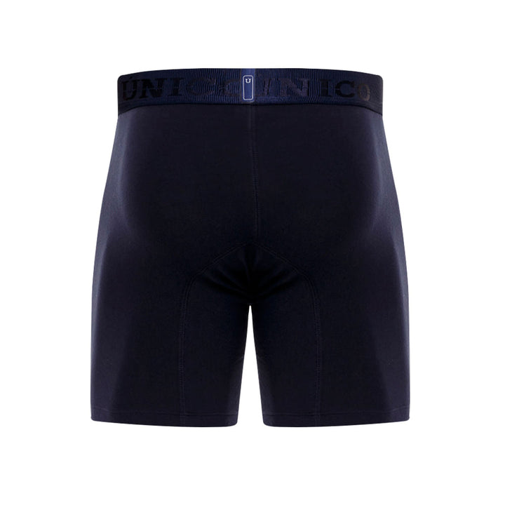 Mundo Unico Men's Ébano A23 Mid-Length Boxer Briefs - Solid Navy Blue Cotton Underwear
