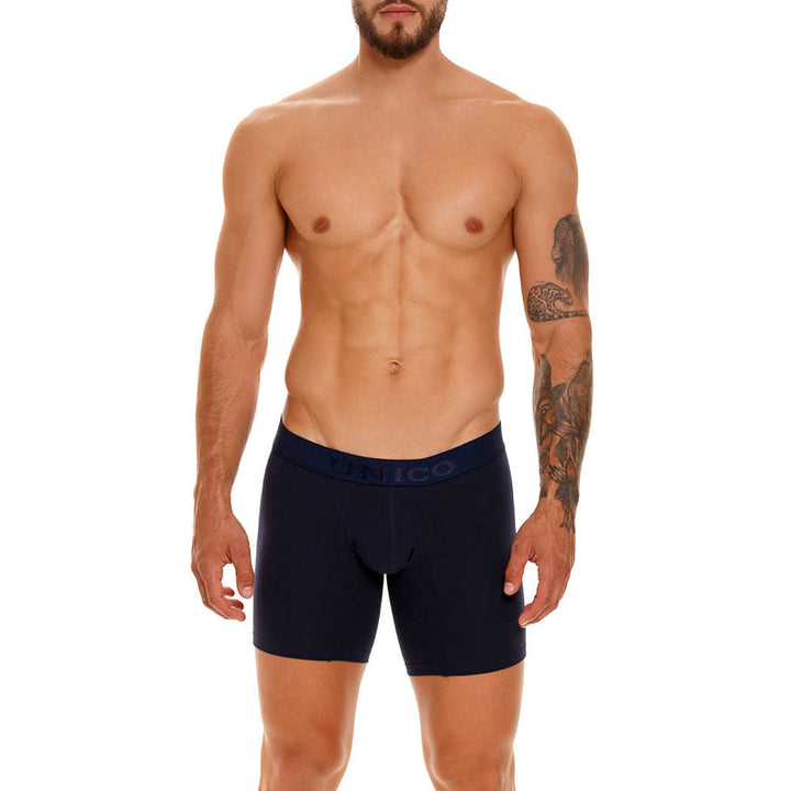 Mundo Unico Men's Ébano A23 Mid-Length Boxer Briefs - Solid Navy Blue Cotton Underwear