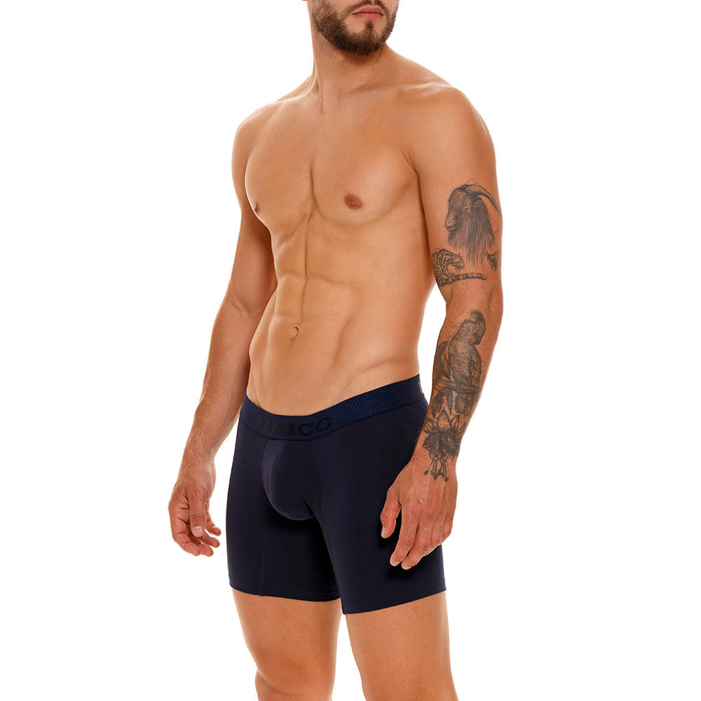 Mundo Unico Men's Ébano A23 Mid-Length Boxer Briefs - Solid Navy Blue Cotton Underwear