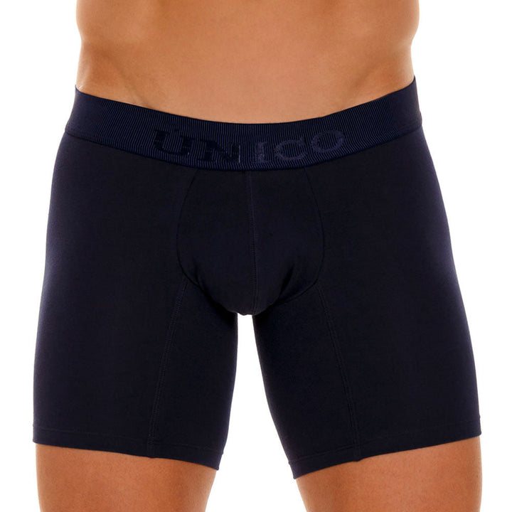 Mundo Unico Men's Ébano A23 Mid-Length Boxer Briefs - Solid Navy Blue Cotton Underwear