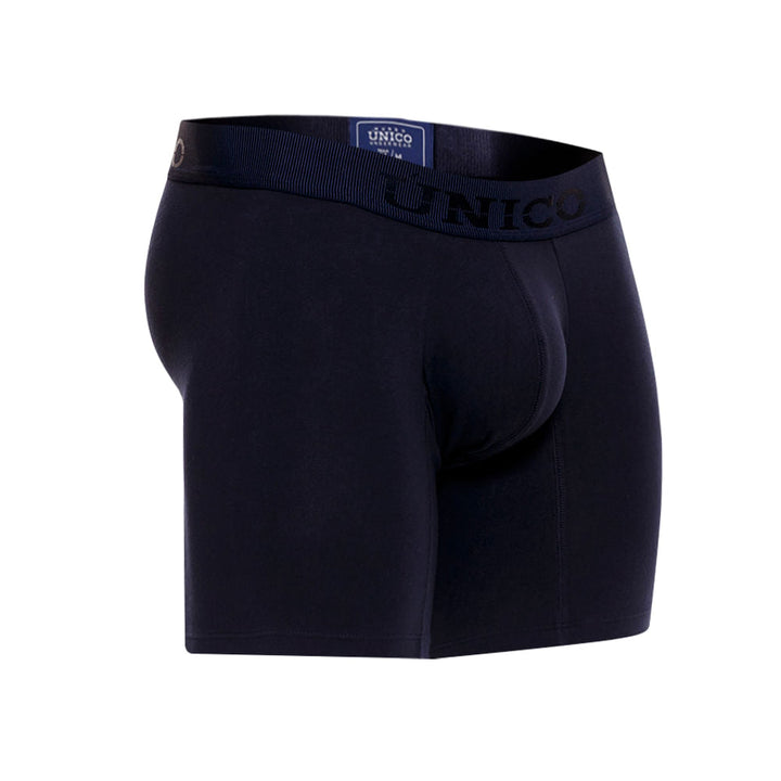 Mundo Unico Men's Ébano A23 Mid-Length Boxer Briefs - Solid Navy Blue Cotton Underwear