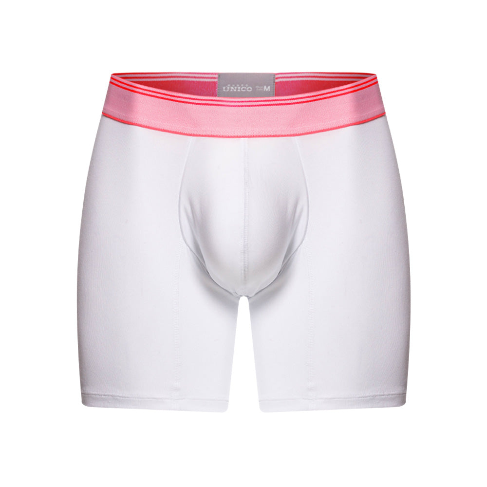 Mundo Unico Men's Pima Cotton Mid-Length Boxer Briefs - Berry White with Fuchsia Accents