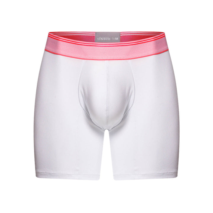 Mundo Unico Men's Pima Cotton Mid-Length Boxer Briefs - Berry White with Fuchsia Accents
