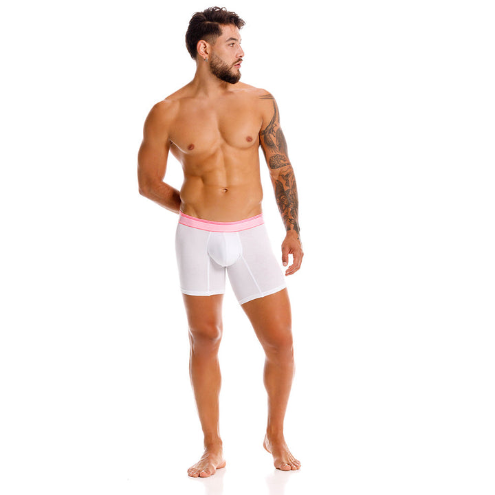 Mundo Unico Men's Pima Cotton Mid-Length Boxer Briefs - Berry White with Fuchsia Accents