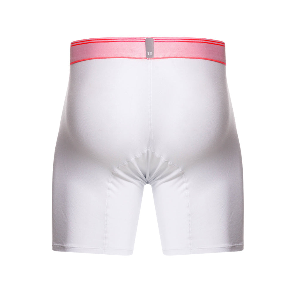 Mundo Unico Men's Pima Cotton Mid-Length Boxer Briefs - Berry White with Fuchsia Accents