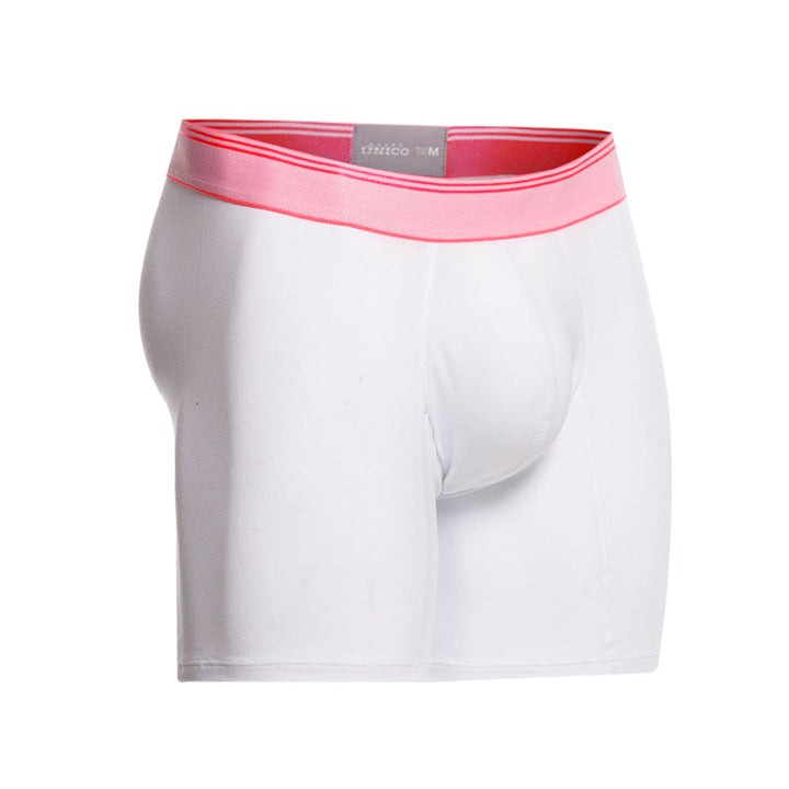 Mundo Unico Men's Pima Cotton Mid-Length Boxer Briefs - Berry White with Fuchsia Accents