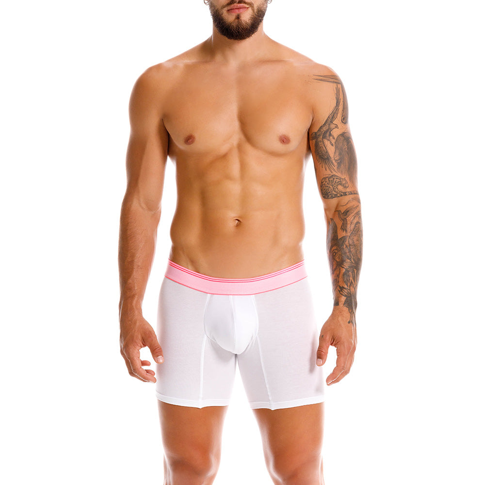 Mundo Unico Men's Pima Cotton Mid-Length Boxer Briefs - Berry White with Fuchsia Accents