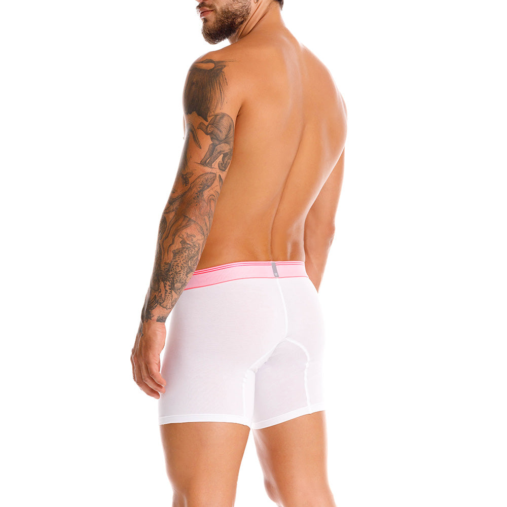 Mundo Unico Men's Pima Cotton Mid-Length Boxer Briefs - Berry White with Fuchsia Accents