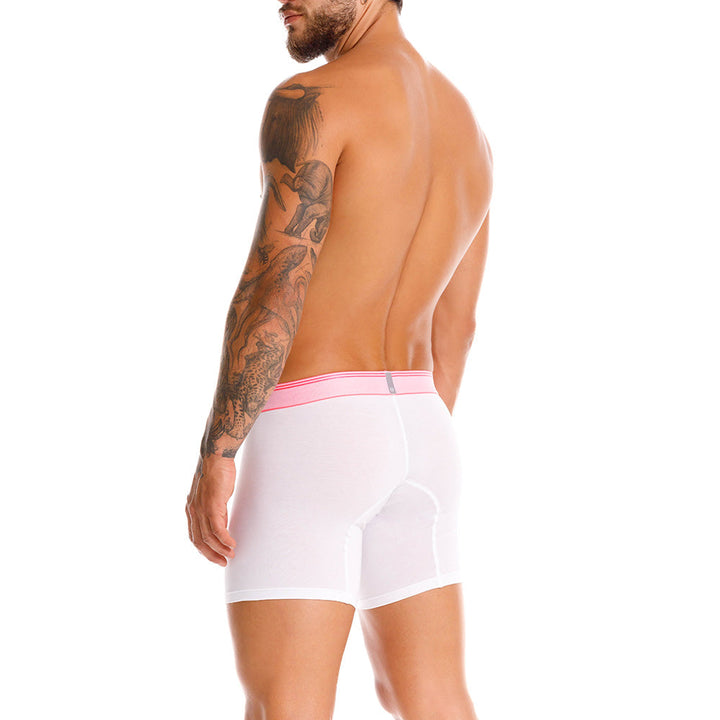 Mundo Unico Men's Pima Cotton Mid-Length Boxer Briefs - Berry White with Fuchsia Accents