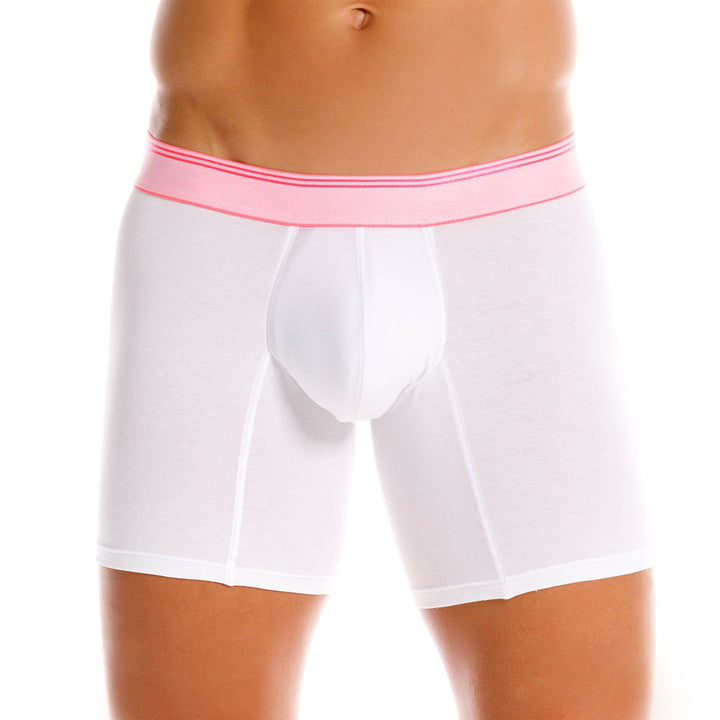 Mundo Unico Men's Pima Cotton Mid-Length Boxer Briefs - Berry White with Fuchsia Accents