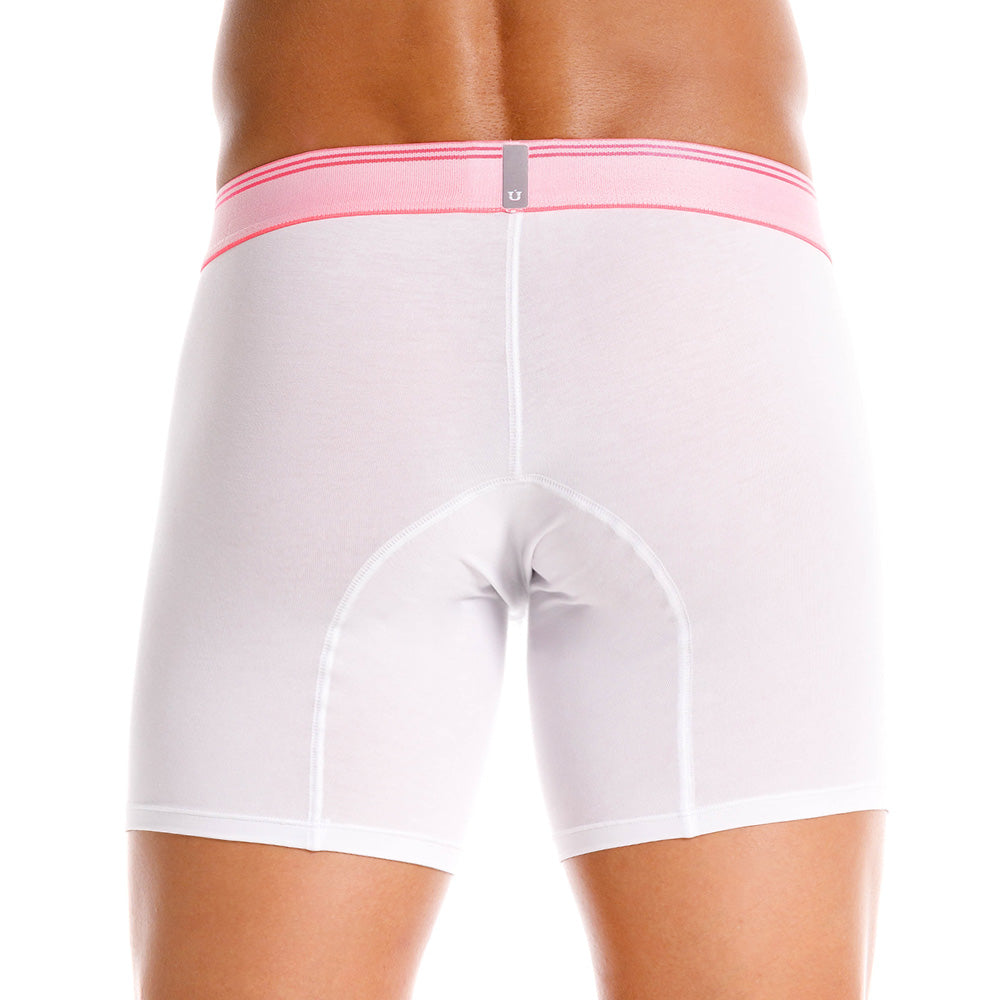 Mundo Unico Men's Pima Cotton Mid-Length Boxer Briefs - Berry White with Fuchsia Accents