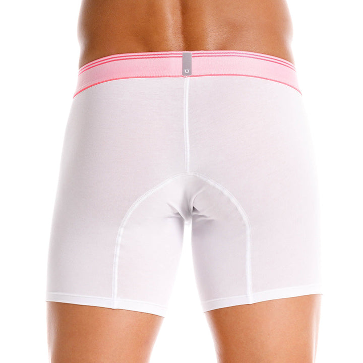 Mundo Unico Men's Pima Cotton Mid-Length Boxer Briefs - Berry White with Fuchsia Accents