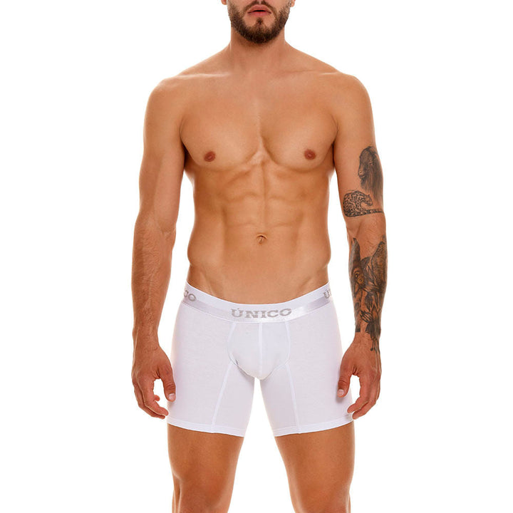 Mundo Unico Men's Mid-Length Boxer Briefs - Marupa A23 Solid White Cotton