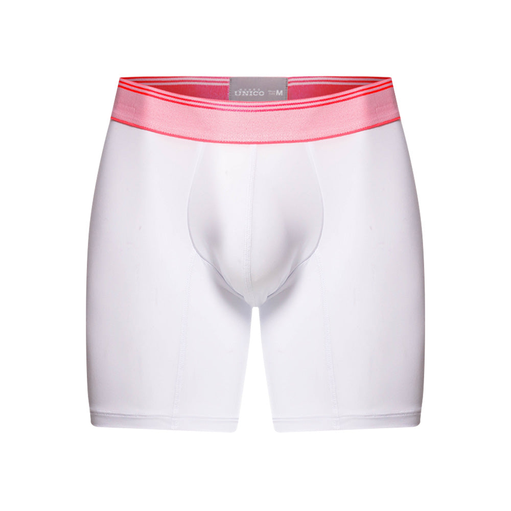 Mundo Unico Men's Colorado Mid-Length Boxer Briefs - White Microfiber with Fuchsia Details