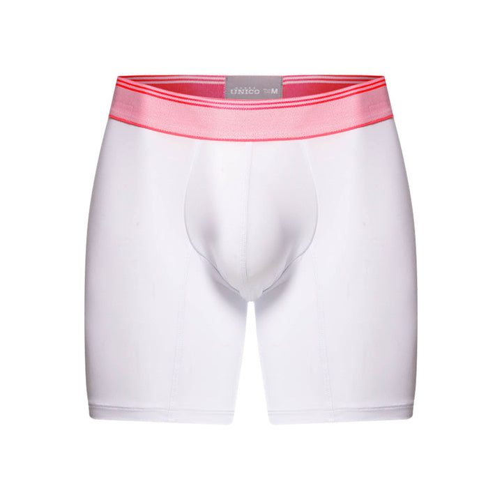 Mundo Unico Men's Colorado Mid-Length Boxer Briefs - White Microfiber with Fuchsia Details