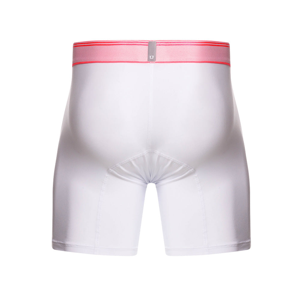 Mundo Unico Men's Colorado Mid-Length Boxer Briefs - White Microfiber with Fuchsia Details