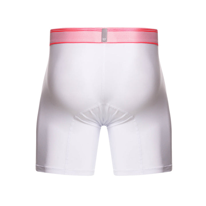 Mundo Unico Men's Colorado Mid-Length Boxer Briefs - White Microfiber with Fuchsia Details