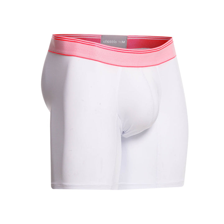Mundo Unico Men's Colorado Mid-Length Boxer Briefs - White Microfiber with Fuchsia Details